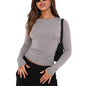 Women's Clothing Fashion Slim Long-sleeved Pullovers Tops Solid Causal Fit Shirts EHAD +