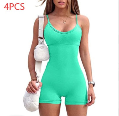 Spaghetti Strap Shorts Jumpsuit Sports Yoga Workout Tight Romper Women Fashion Fitness Sportwear EHAD +