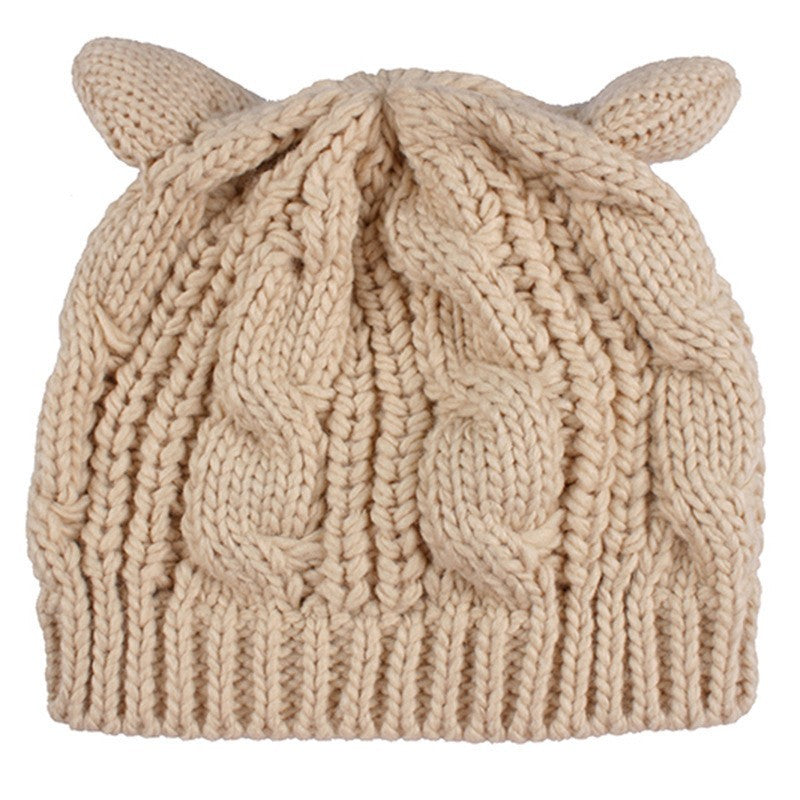 Hand Made 3D Cute Knitted Cat Ear Beanie For Winter EHAD +