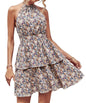 Summer Printed Halter Dress Fashion Boho Backless Ruffled A-Line Beach Dresses For Womens Clothing EHAD +