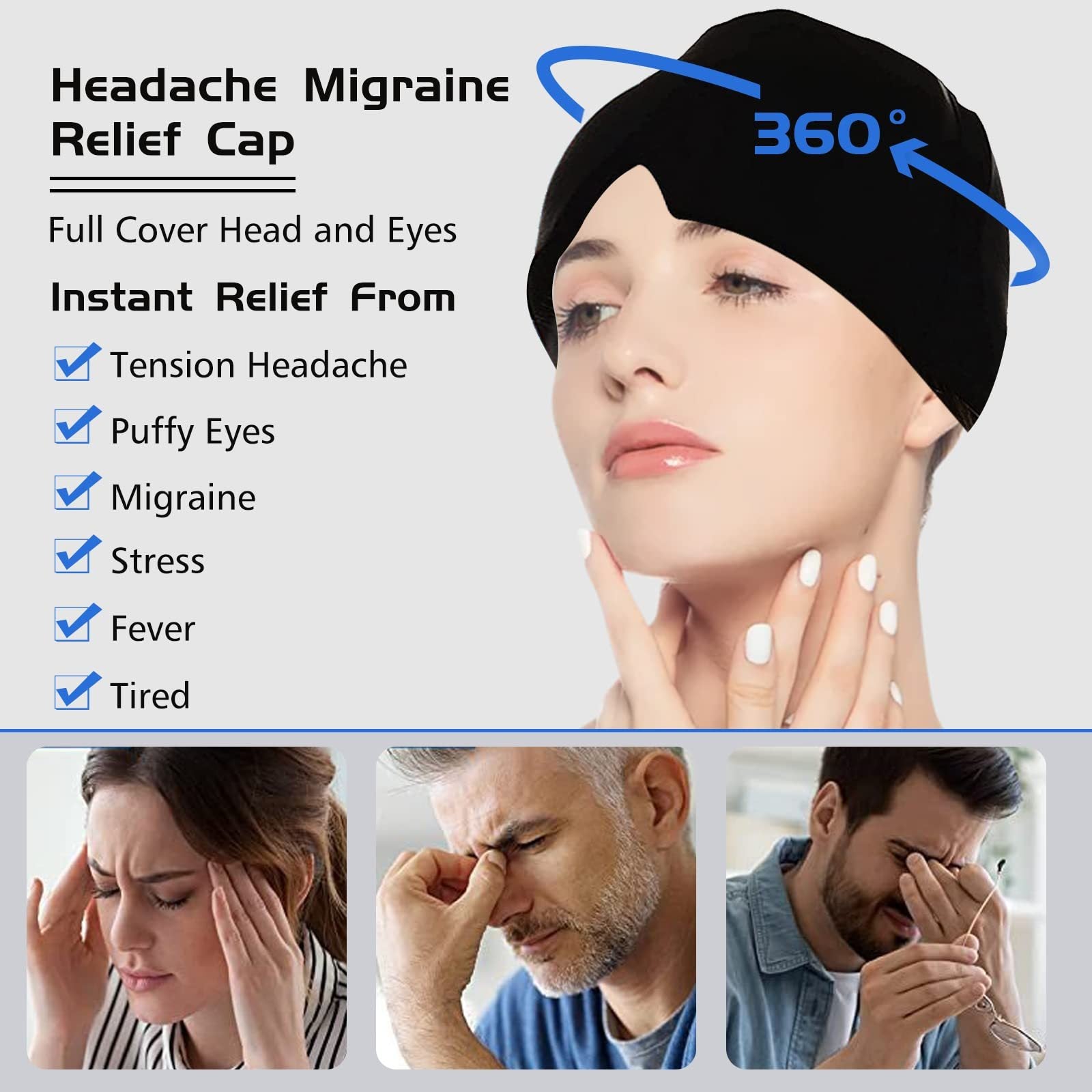Ice Compress Headache Eye Mask Hat Relief For Migraines, Stress, And Tension Massage Tool EHAD +