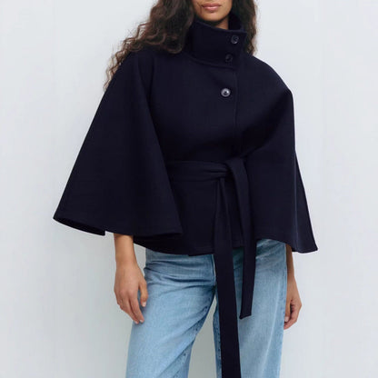 Winter High Neck Batwing Sleeve Coat With Belt Fashion Loose Elegant Button Top Trench Coat For Women Clothing EHAD +