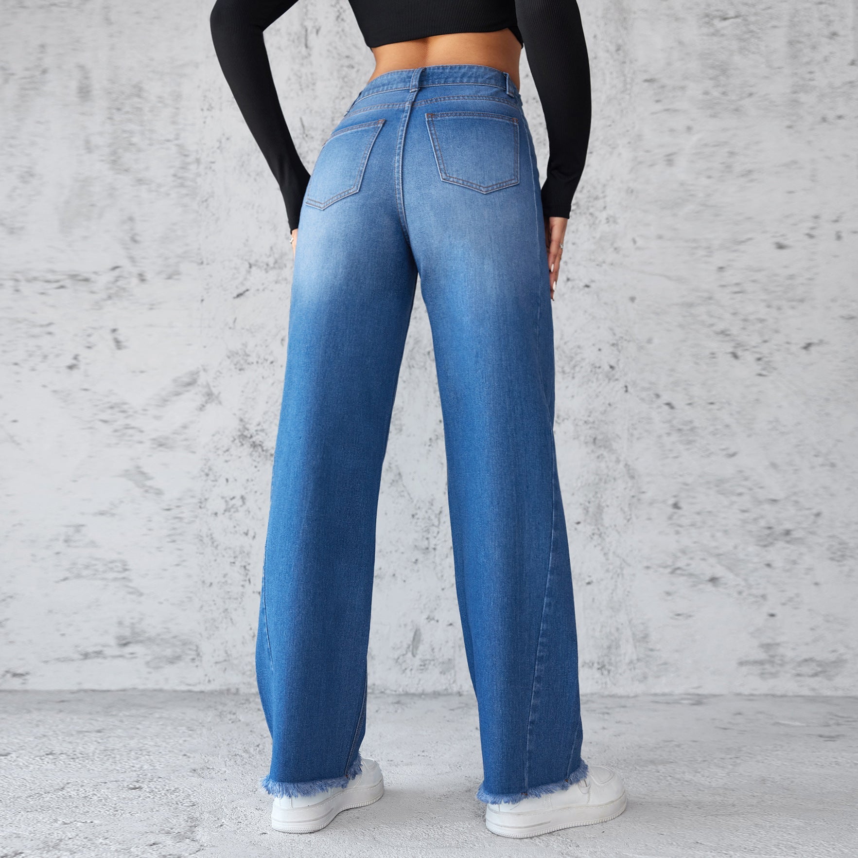 Fashion Straight Wide-leg Jeans Casual High-waist Non-elastic Womens Clothing EHAD +