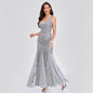 Sexy Long Dress Sleeveless V-neck Embroidered Sequin Slim Mermaid Dress EHAD +