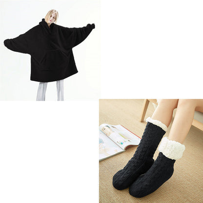 Hoodie Sweatshirt With Big Pocket Tops Sweater Comfortable Loose Double-Sided Fleece Thicker Wearable Blanket EHAD +