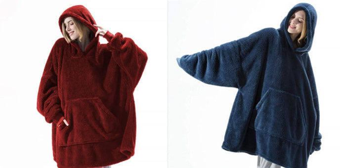 Hoodie Sweatshirt With Big Pocket Tops Sweater Comfortable Loose Double-Sided Fleece Thicker Wearable Blanket EHAD +