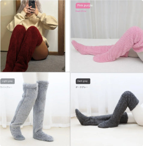 Over Knee High Fuzzy Long Socks Winter Warm Cold Leg Knee Joint Cold-proof Stockings Home Floor Sleeping Socks EHAD +