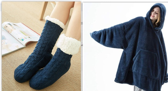 Hoodie Sweatshirt With Big Pocket Tops Sweater Comfortable Loose Double-Sided Fleece Thicker Wearable Blanket EHAD +