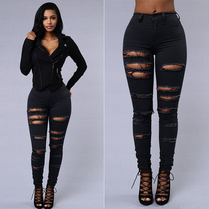 Ripped Jeans Women Skinny Trousers Casual High Waist Pencil Pants EHAD +