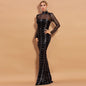 Sequins Women Maxi Dresses Long Sleeve Female Party Dresses EHAD +