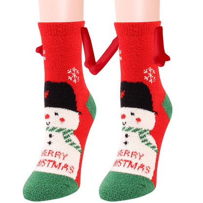 Christmas Supplies Magnetic Suction Hand In Hand Couple Socks Coral Fleece Tube Socks Warm Slipper Bed Socks Winter Soft Warm Slipper EHAD +