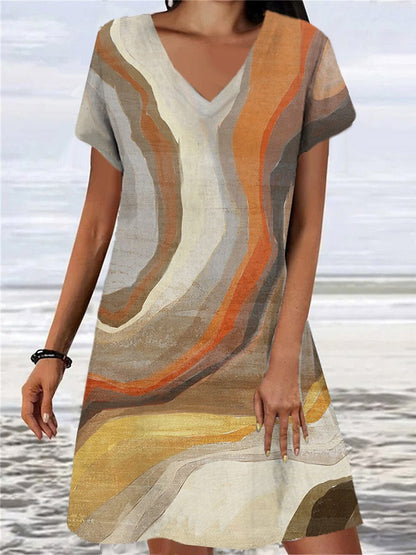 Women's Loose Floral Retro Print Dress EHAD +