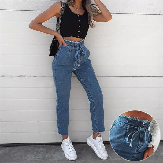 High-waisted Washed Pencil Pants Spring Sexy Temperament European And American Plus Size Denim Jeans For Women EHAD +