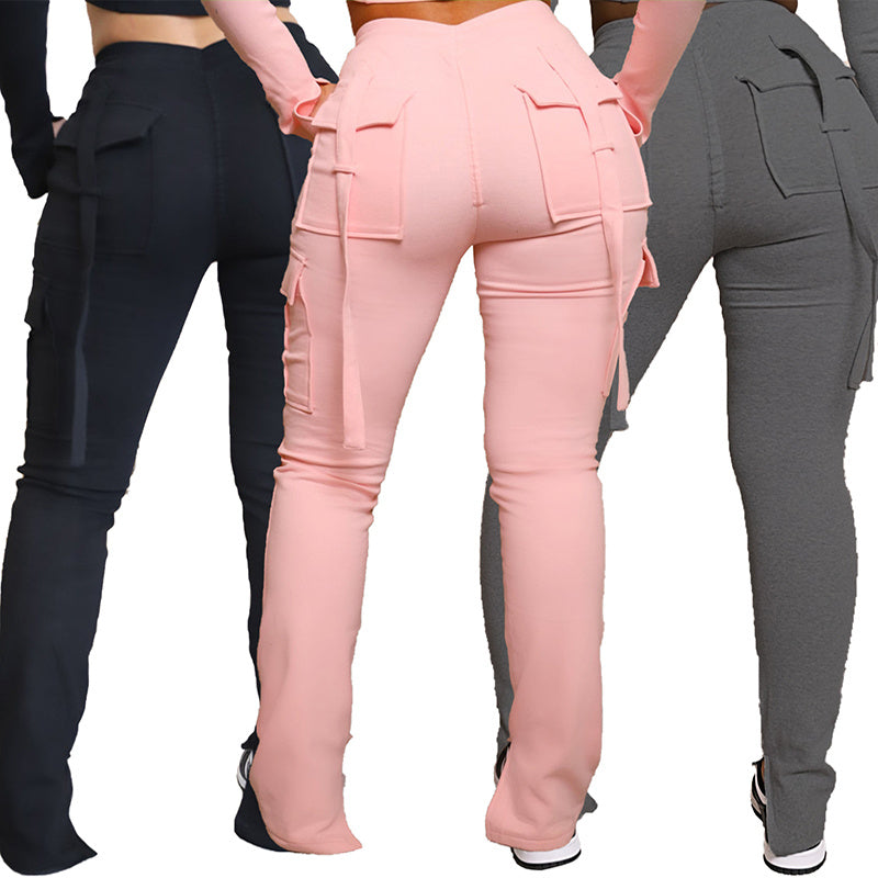Cargo Pants With Pockets High Waist Drawstring Wide Leg Straight Trousers For Women Overalls EHAD +