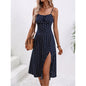 New Polka Dot Print Suspender Dress Summer Sexy Split Long Dresses For Womens Clothing EHAD +