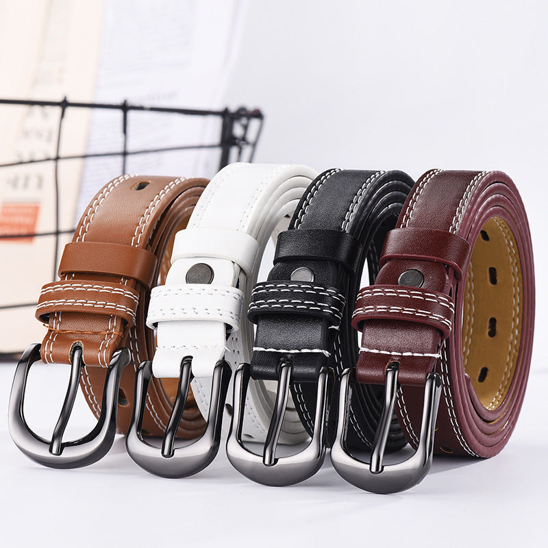 Two-line Men's And Women's Belts Young Students Hollow Out All-match Thin Trousers Belts Korean Denim Dress Belts EHAD +