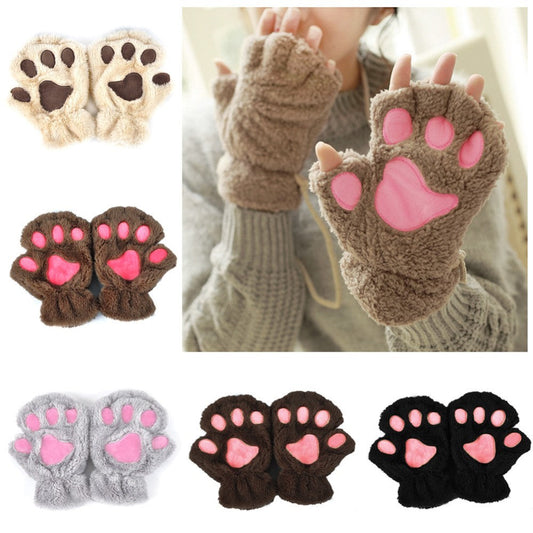 Winter Lovely Half Cover Paw Bear Cat Claw Gloves Short Finger EHAD +