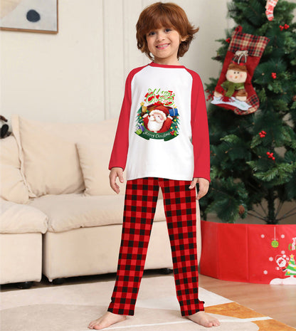 Christmas Parent-Child Clothes Set Long Sleeve T-Shirt Plaid Pants Family Matching Pajamas EHAD +