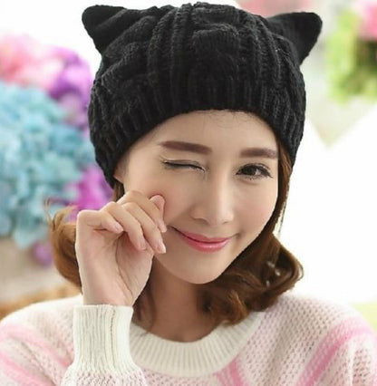 Hand Made 3D Cute Knitted Cat Ear Beanie For Winter EHAD +