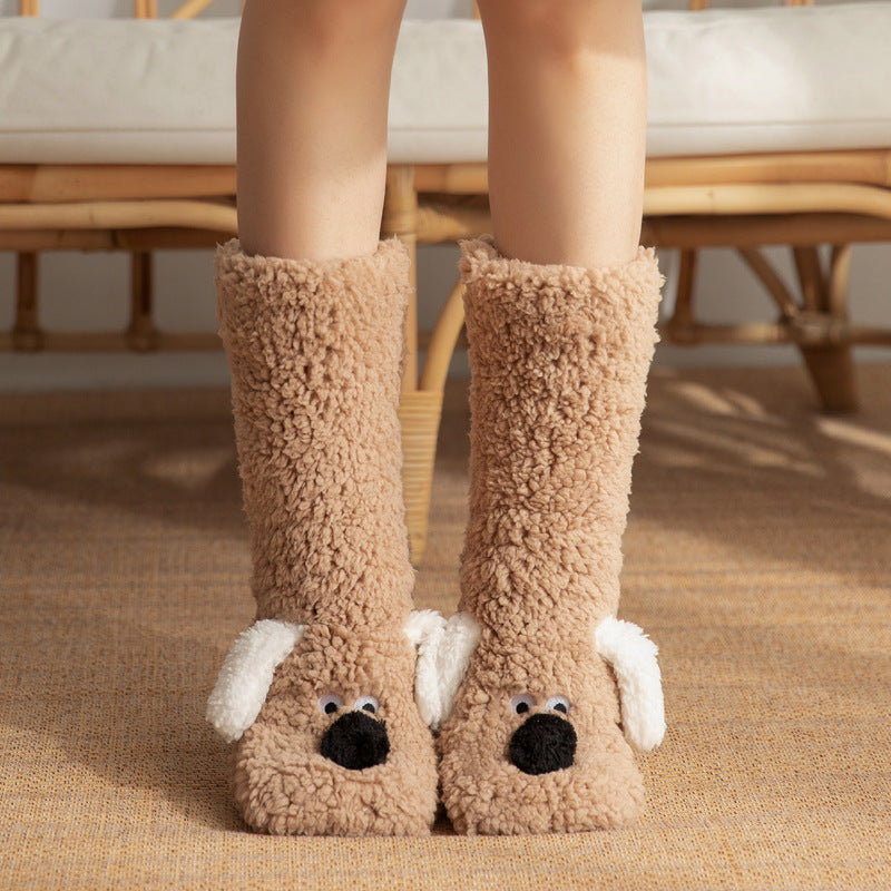 Cute Cartoon Dog Floor Socks Winter Warm Non-slip Plush Socks For Women EHAD +