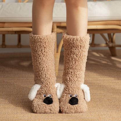 Cute Cartoon Dog Floor Socks Winter Warm Non-slip Plush Socks For Women EHAD +