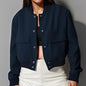 Fashion Button Stand-collar Jacket With Big Pockets Casual Loose Short Outwear Tops Coat For Women Clothing EHAD +