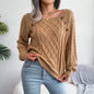 Square Neck Knitted Sweater With Button Design Winter Warm Long Sleeve Tops Women's Clothing EHAD +