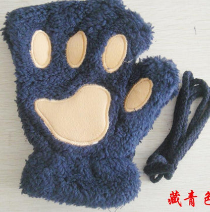 Winter Lovely Half Cover Paw Bear Cat Claw Gloves Short Finger EHAD +
