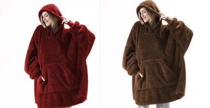 Hoodie Sweatshirt With Big Pocket Tops Sweater Comfortable Loose Double-Sided Fleece Thicker Wearable Blanket EHAD +