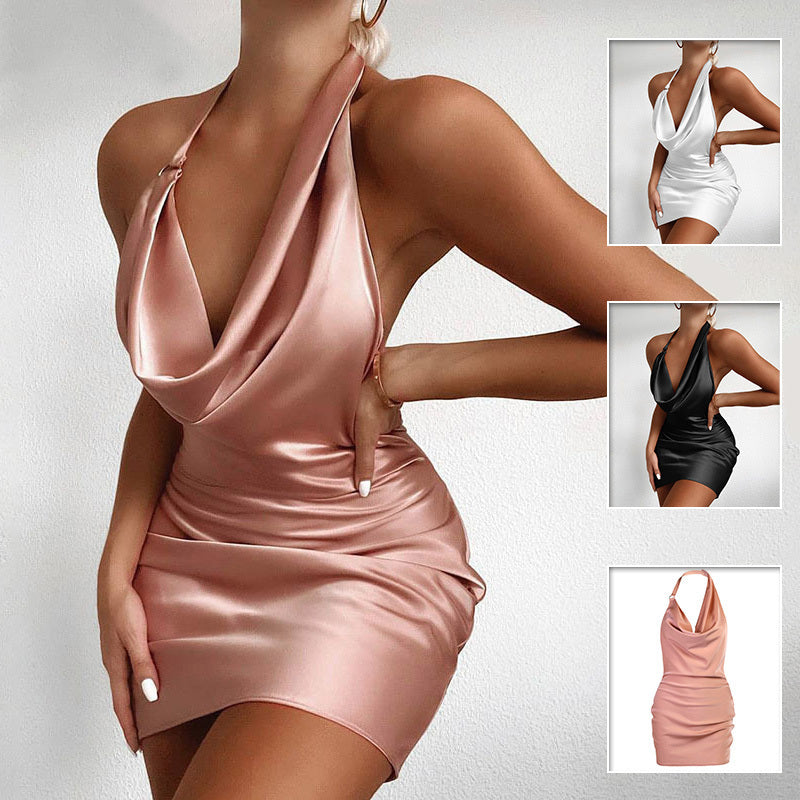 Satin Party Dress V Neck Backless Mini Sleeveless Summer Party Dress EHAD +