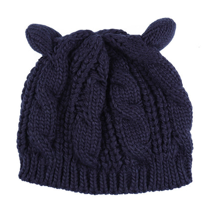 Hand Made 3D Cute Knitted Cat Ear Beanie For Winter EHAD +