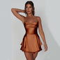 Sexy Suspender Skirt For Women Elegant Slim Strap Satin Backless Lace Up A-Line Short Dress Lady EHAD +
