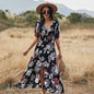 Floral Summer Beach Dress With V Neck Elastic Waist Dresses For Women EHAD +