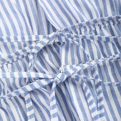 European And American Style Striped Long-sleeve Tie-waist Women's Shirt EHAD +