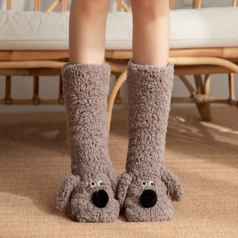 Cute Cartoon Dog Floor Socks Winter Warm Non-slip Plush Socks For Women EHAD +