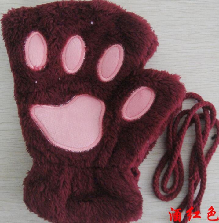 Winter Lovely Half Cover Paw Bear Cat Claw Gloves Short Finger EHAD +
