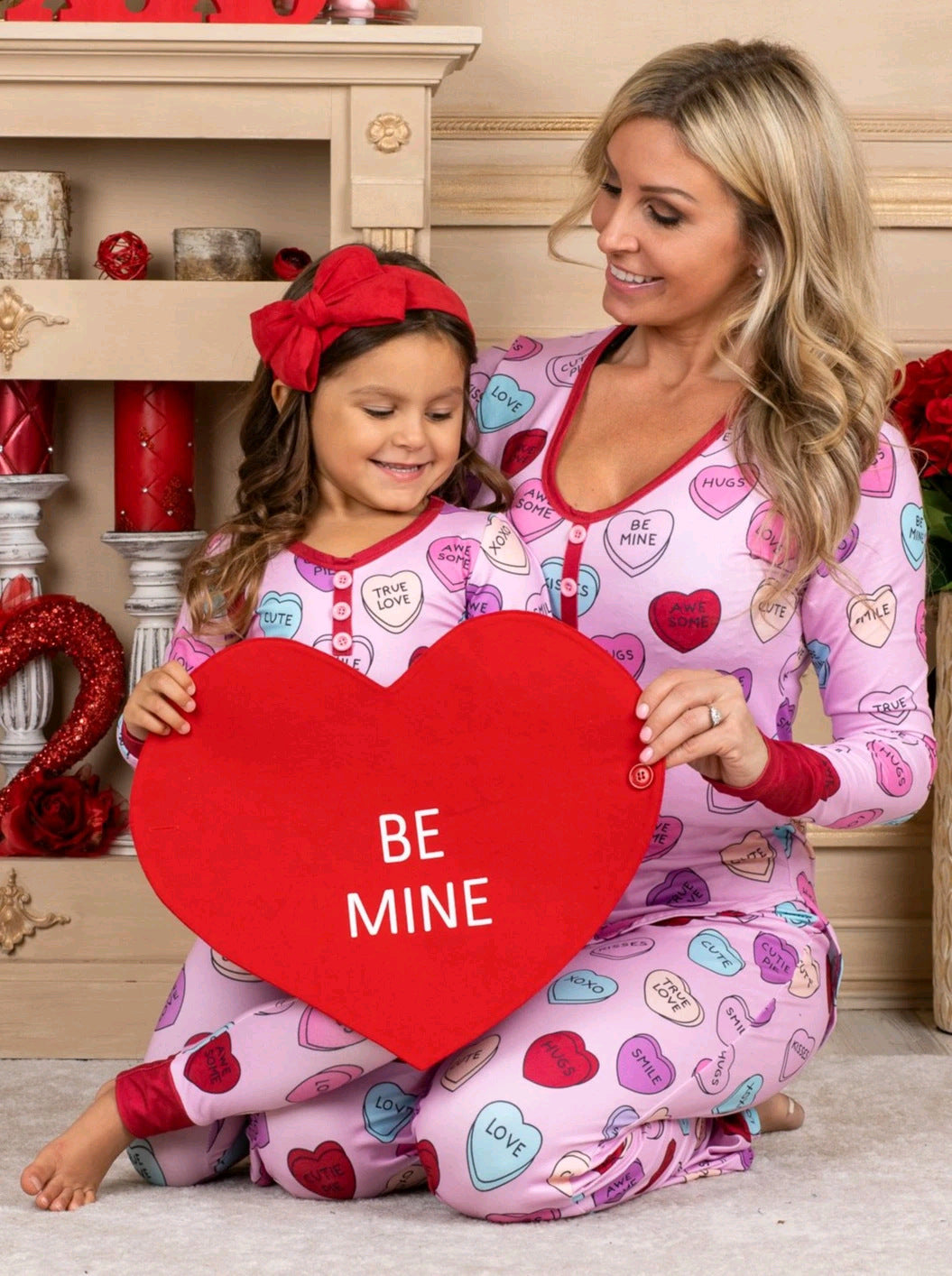 Valentines Day Love Print Casual Home Pajamas Parent Child Set EHAD +
