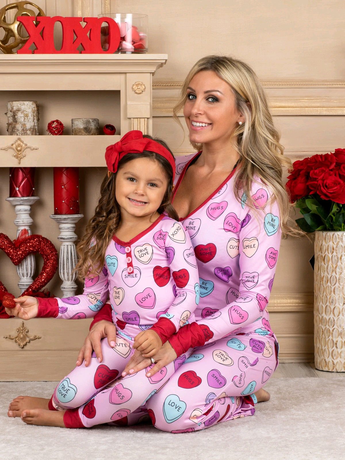 Valentines Day Love Print Casual Home Pajamas Parent Child Set EHAD +