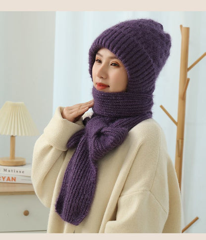 Women's Fleece-lined Scarf And Hat Winter Warm Knitted Hat Scarf EHAD +