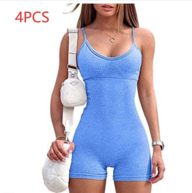 Spaghetti Strap Shorts Jumpsuit Sports Yoga Workout Tight Romper Women Fashion Fitness Sportwear EHAD +