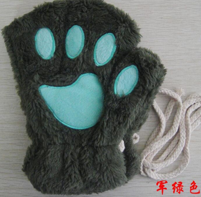 Winter Lovely Half Cover Paw Bear Cat Claw Gloves Short Finger EHAD +