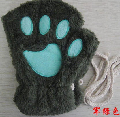 Winter Lovely Half Cover Paw Bear Cat Claw Gloves Short Finger EHAD +