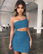 Slim One-shoulder Short Dress Sexy Fashion Hollow Mini Dresses For Women EHAD +