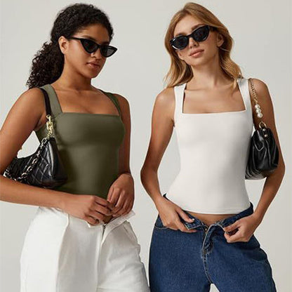 Summer Square-neck Tank Vest Ins Fashion Slim Solid Sleeveless Tops For Women Clothing EHAD +
