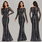 Sequins Women Maxi Dresses Long Sleeve Female Party Dresses EHAD +