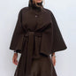 Winter High Neck Batwing Sleeve Coat With Belt Fashion Loose Elegant Button Top Trench Coat For Women Clothing EHAD +