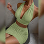 2pcs Dress Suits For Women Halter Lace-up Hip Top And Pleated Hip-covering Skirt EHAD +