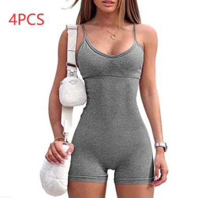 Spaghetti Strap Shorts Jumpsuit Sports Yoga Workout Tight Romper Women Fashion Fitness Sportwear EHAD +