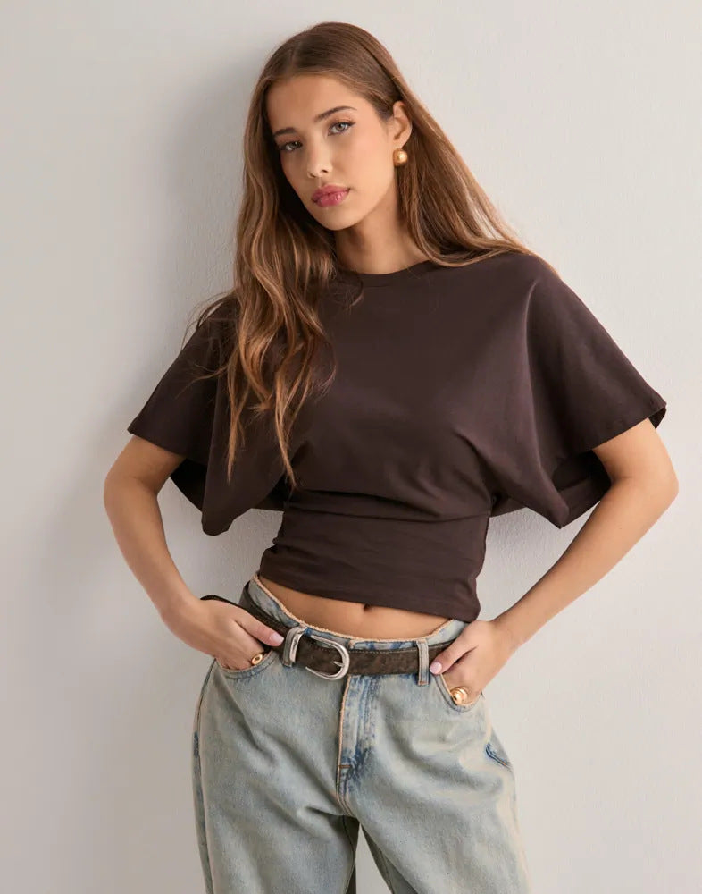 Summer Batwing Sleeve T-shirt Ins Fashion Round Neck Pullover Short-sleeved Tops For Women Clothing EHAD +