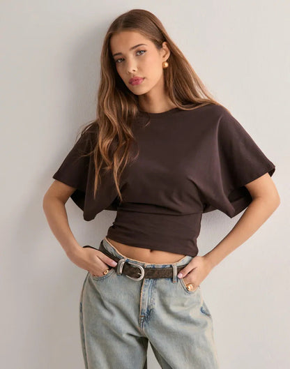 Summer Batwing Sleeve T-shirt Ins Fashion Round Neck Pullover Short-sleeved Tops For Women Clothing EHAD +